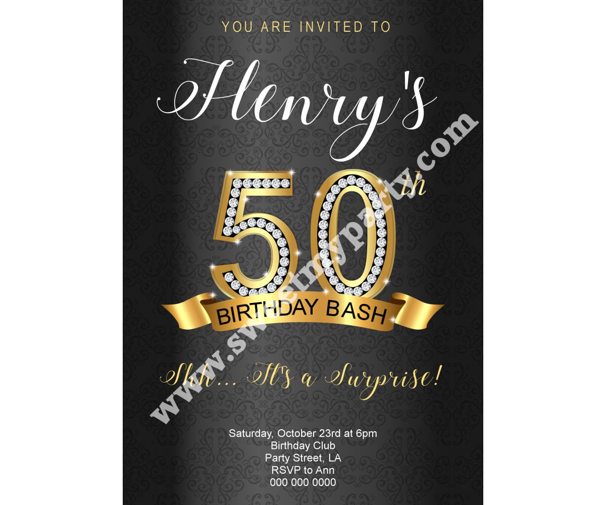 50th 60th 40th 30th Birthday Invitation,Gold Diamonds Birthday Invitation,(9ab)